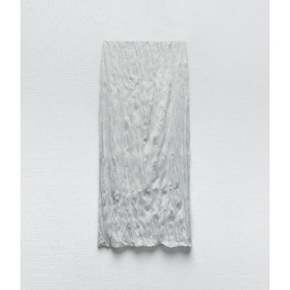 NWT Zara metallic fibre silver wrinkle effect crinkle high waist midi skirt, S - Picture 7 of 15